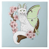 Luna Moth Moon White Cat Green Fliese (Vorderseite)