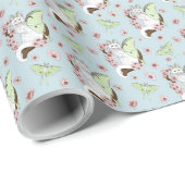 Luna Moth Moon White Cat Green Geschenkpapier (Rolleneckpunkt)