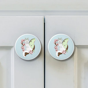 Luna Moth Moon White Cat Green Keramikknauf