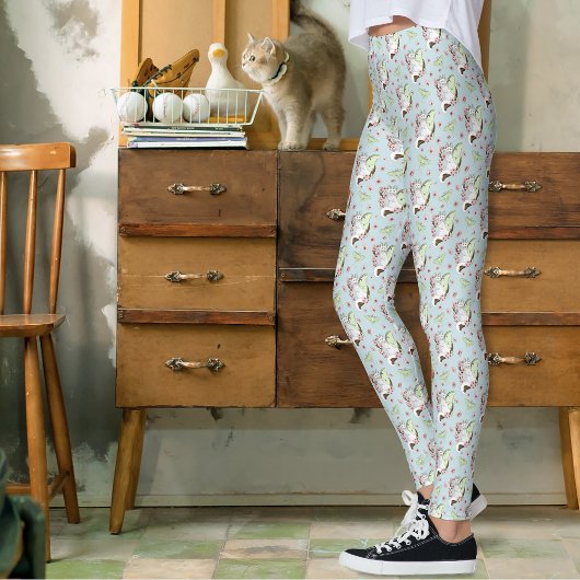 Luna Moth Moon White Cat Green Leggings