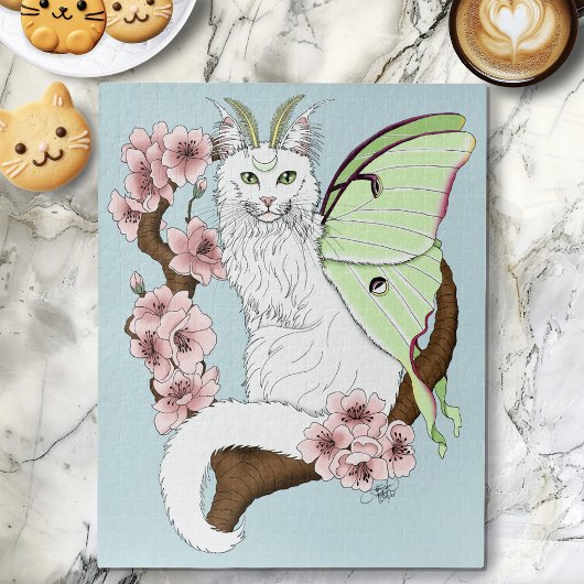 Luna Moth Moon White Cat Green Puzzle