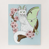 Luna Moth Moon White Cat Green Puzzle (Vertikal)