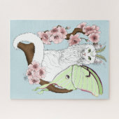 Luna Moth Moon White Cat Green Puzzle (Horizontal)