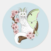 Luna Moth Moon White Cat Green Runder Aufkleber (Vorderseite)