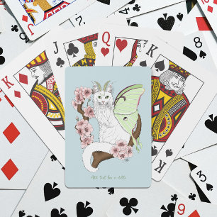 Luna Moth Moon White Cat Green Spielkarten