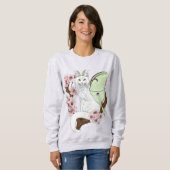 Luna Moth Moon White Cat Green Sweatshirt (Vorne ganz)