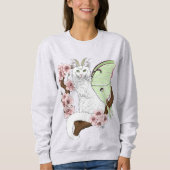 Luna Moth Moon White Cat Green Sweatshirt (Vorderseite)