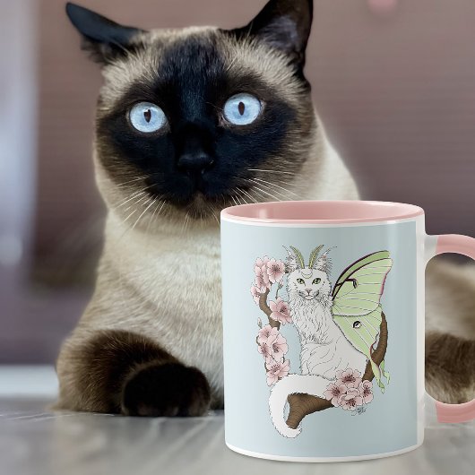 Luna Moth Moon White Cat Green Tasse