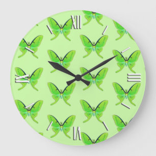 Luna moth on a pale green background große wanduhr