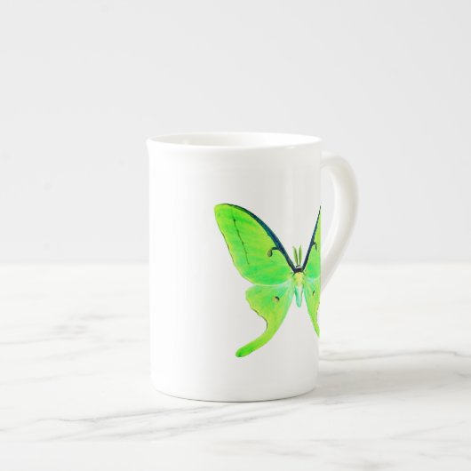 Luna Moth Pastel Lime Green Bone China Tasse (Vorderseite Rechts)