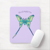 Luna Moth Schmetterling Insektengrün lila Name Mousepad (Mit Mouse)