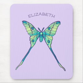 Luna Moth Schmetterling Insektengrün lila Name Mousepad