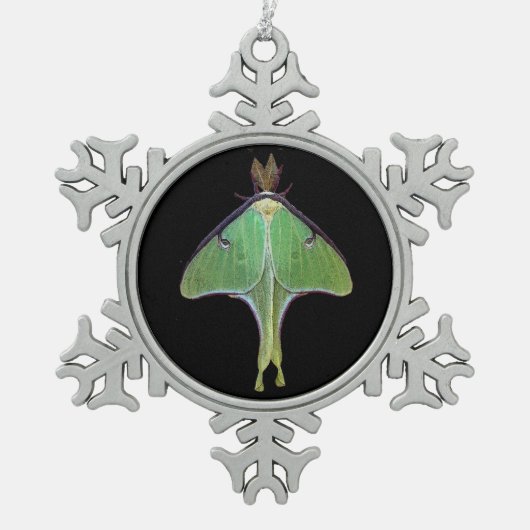 Luna Moth Schneeflocken Zinn-Ornament (Vorderseite)