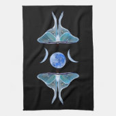 Luna Moth Triple Moon auf schwarz Geschirrtuch (Vertikal)