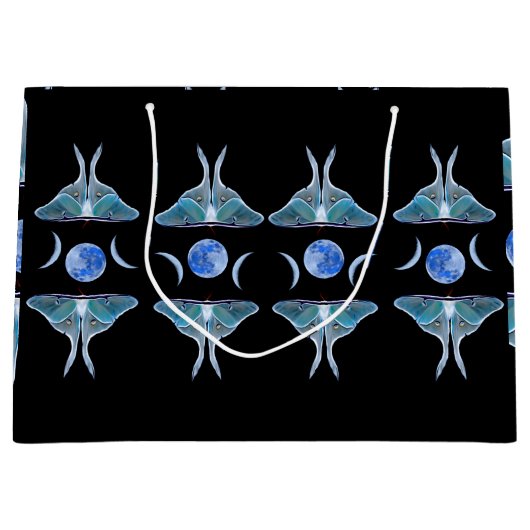 Luna Moth Triple Moon auf schwarz Große Geschenktüte (Vorderseite)