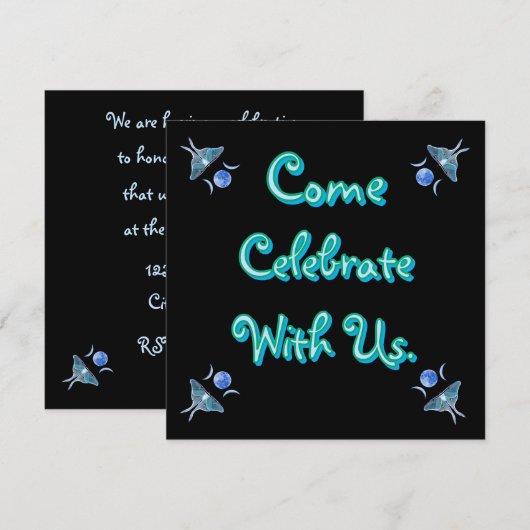 Luna Moth Triple Moon feiert mit uns Einladung (Vorne/Hinten)