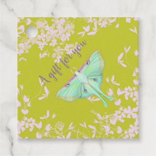 Luna Moth & Wildblumen bevorzugen Tag -Limon & Lav Geschenkanhänger
