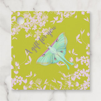 Luna Moth & Wildblumen bevorzugen Tag -Limon & Lav Geschenkanhänger