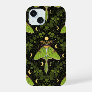 Luna-Motte, Mondphasen und Efeu-Damaskus 2 iPhone 15 Hülle