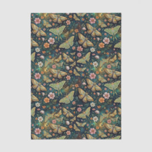 Luna-Motte und Mond, himmlische Floral-Wiederholun Seidenpapier