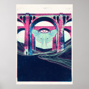 Luna-Motte unter surrealer Kunst-Pink-Viadukt Poster