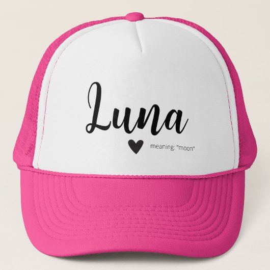 Luna Name bedeutet Minimal moderne Script Cap Girl Truckerkappe (Vorderseite)