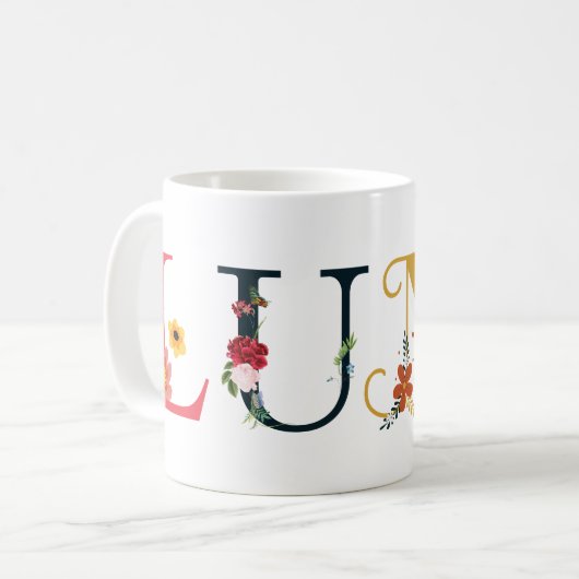 LUNA Name Kunst mit bestickten Blume Kaffeetasse (Vorderseite Links)