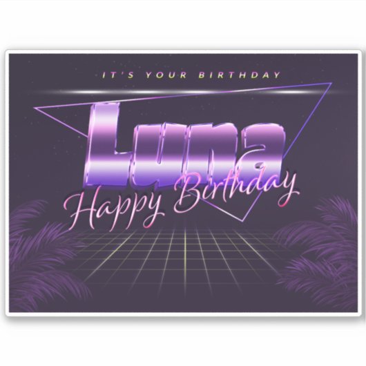 Luna Name Vorname lila retro Sticker Geburtstag (Vorderseite)