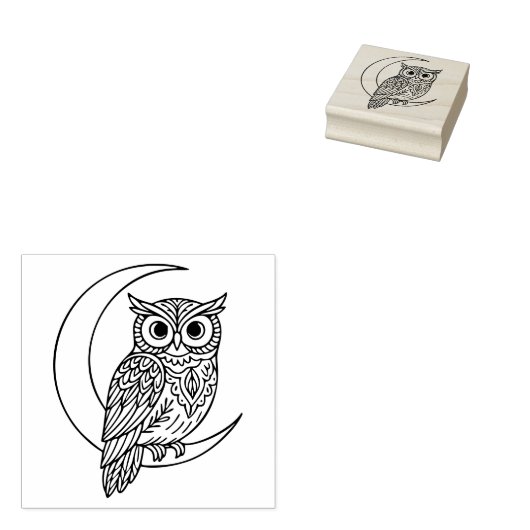 Luna Owl Line Art mit Crescent Moon Gummistempel (Stempel)
