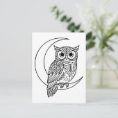 Luna Owl Line Art mit Crescent Moon Postkarte (Stehend Vorderseite)
