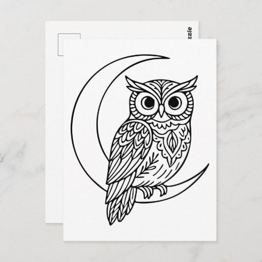 Luna Owl Line Art mit Crescent Moon Postkarte (Vorne/Hinten)