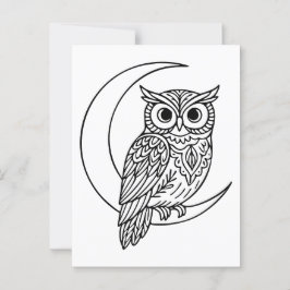 Luna Owl Line Art mit Crescent Moon Postkarte