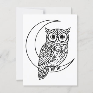 Luna Owl Line Art mit Crescent Moon Postkarte