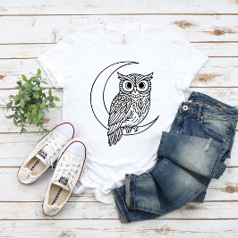 Luna Owl Line Art with Crescent Moon T-Shirt