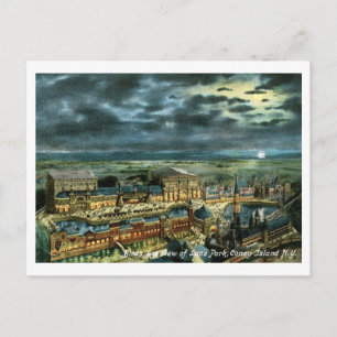 Luna Park at Night, Coney Island, NY Vintag Postkarte