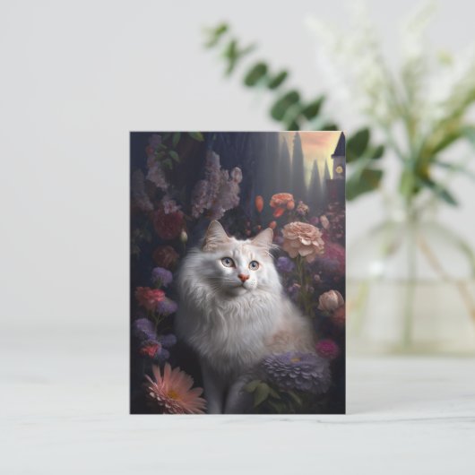 Luna, Türkische Angora-Katze Postkarte (Stehend Vorderseite)