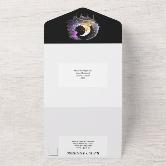 Luna Vollmond Crescent Himmelssystical elegant All In One Einladung (Außenbereich)