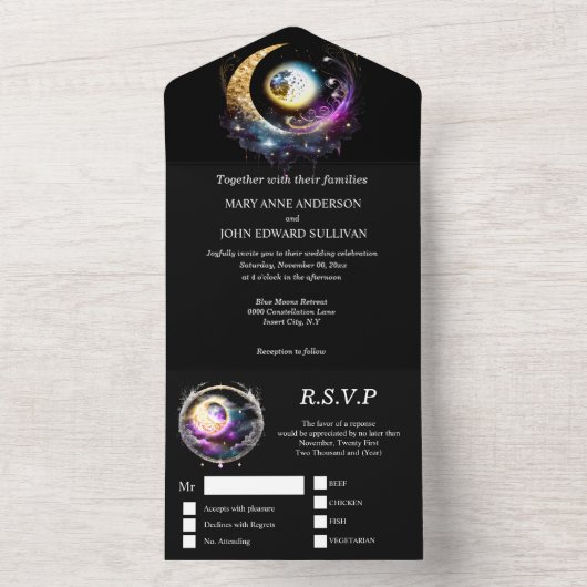 Luna Vollmond Crescent Himmelssystical elegant All In One Einladung (Innen Boden)
