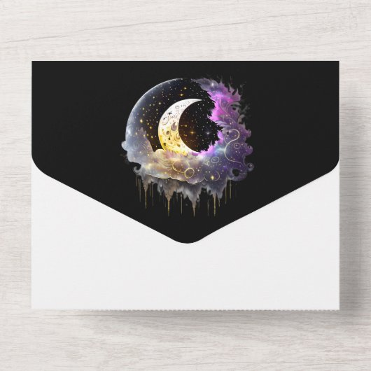 Luna Vollmond Crescent Himmelssystical elegant All In One Einladung (Rückseite)