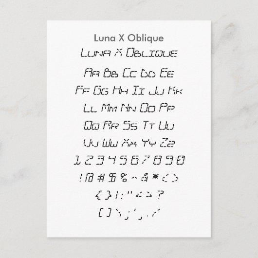 Luna X Oblique - Zazzle Schriftart - Musterblatt Postkarte (Vorderseite)