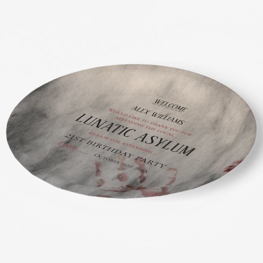 Lunales Asyl Halloween Geburtstag Pappteller (Schrägansicht)