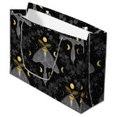 Lunamotte, Mondphasen und Efeu-Damast-Muster Große Geschenktüte (Vorderseite Schrägansicht)