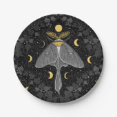 Lunamotte, Mondphasen und Efeu-Damast-Muster Pappteller (Vorderseite)