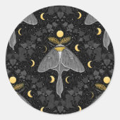 Lunamotte, Mondphasen und Efeu-Damast-Muster Runder Aufkleber (Vorderseite)