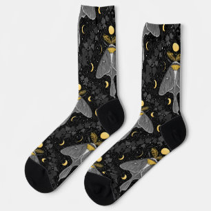 Lunamotte, Mondphasen und Efeu-Damast-Muster Socken