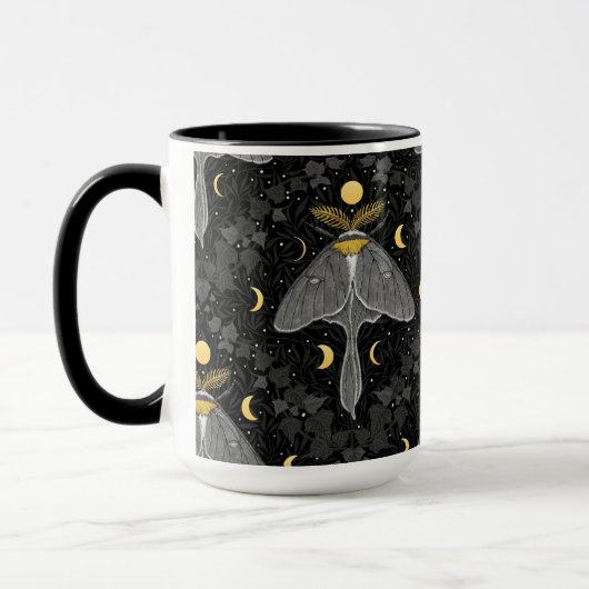 Lunamotte, Mondphasen und Efeu-Damast-Muster Tasse (Links)