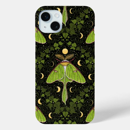 Lunamotten, Mondphasen und Efeu-Damast 2 Case-Mate iPhone Hülle (Rückseite)