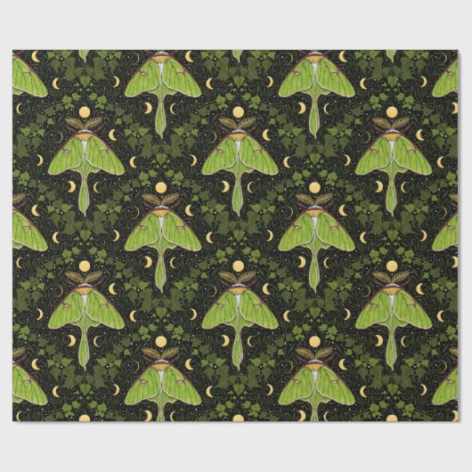 Lunamotten, Mondphasen und Efeu-Damast 2 Geschenkpapier (Flach)