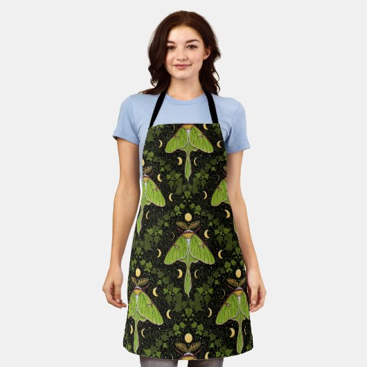 Lunamotten, Mondphasen und Efeu-Damast 2 Schürze (Getragen)