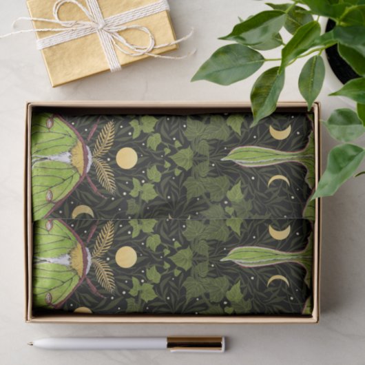 Lunamotten, Mondphasen und Efeu-Damast 2 Seidenpapier (Geschenk)